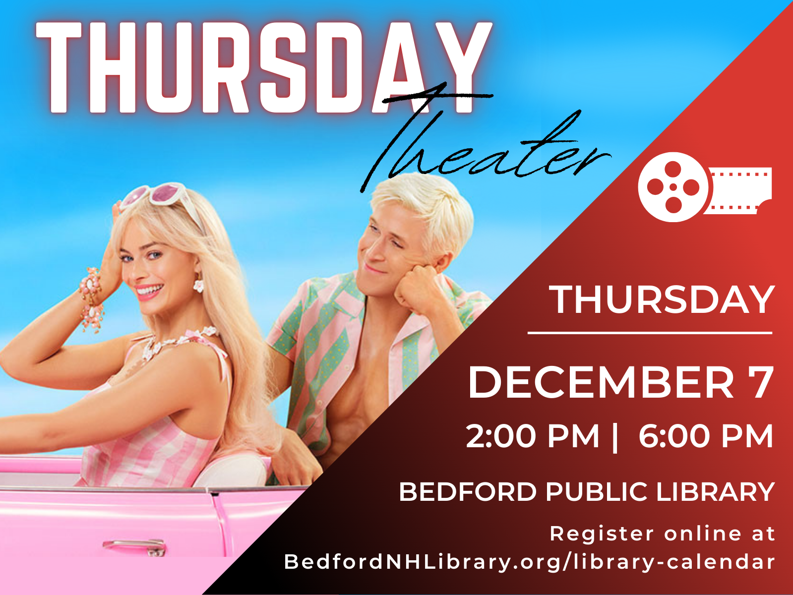 Thursday Theater presents Barbie on December 7 at 2:00pm and 6:00pm