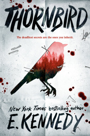 A red bird in front of a white background with the words Thornbird written above in black lettering