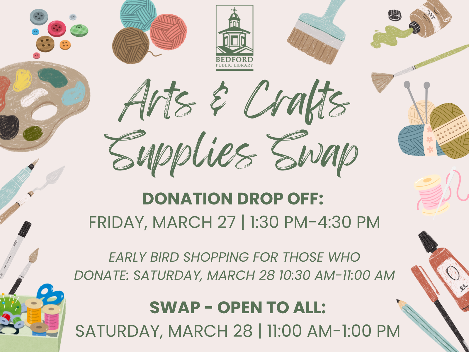 Arts & Crafts Supplies Swap at the Bedford Public Library