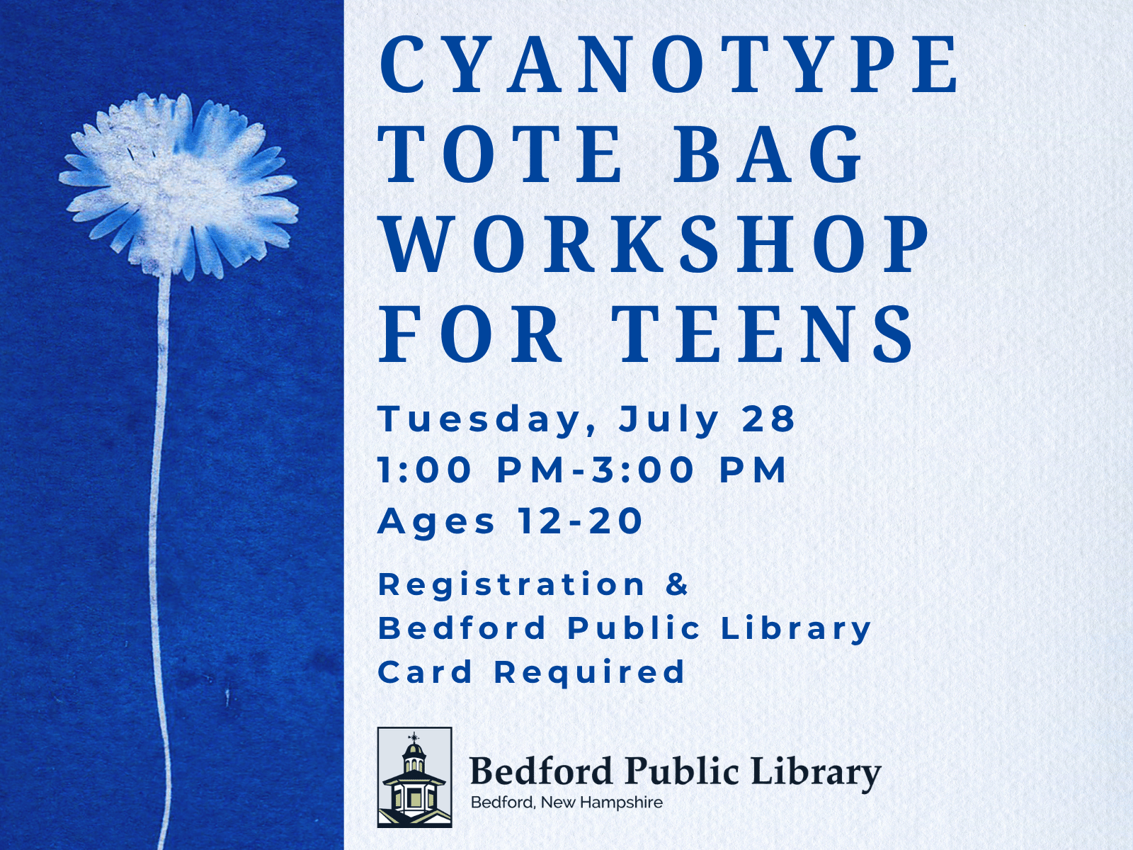 Cyanotype Tote Bag Workshop for Teens at the Bedford Public Library