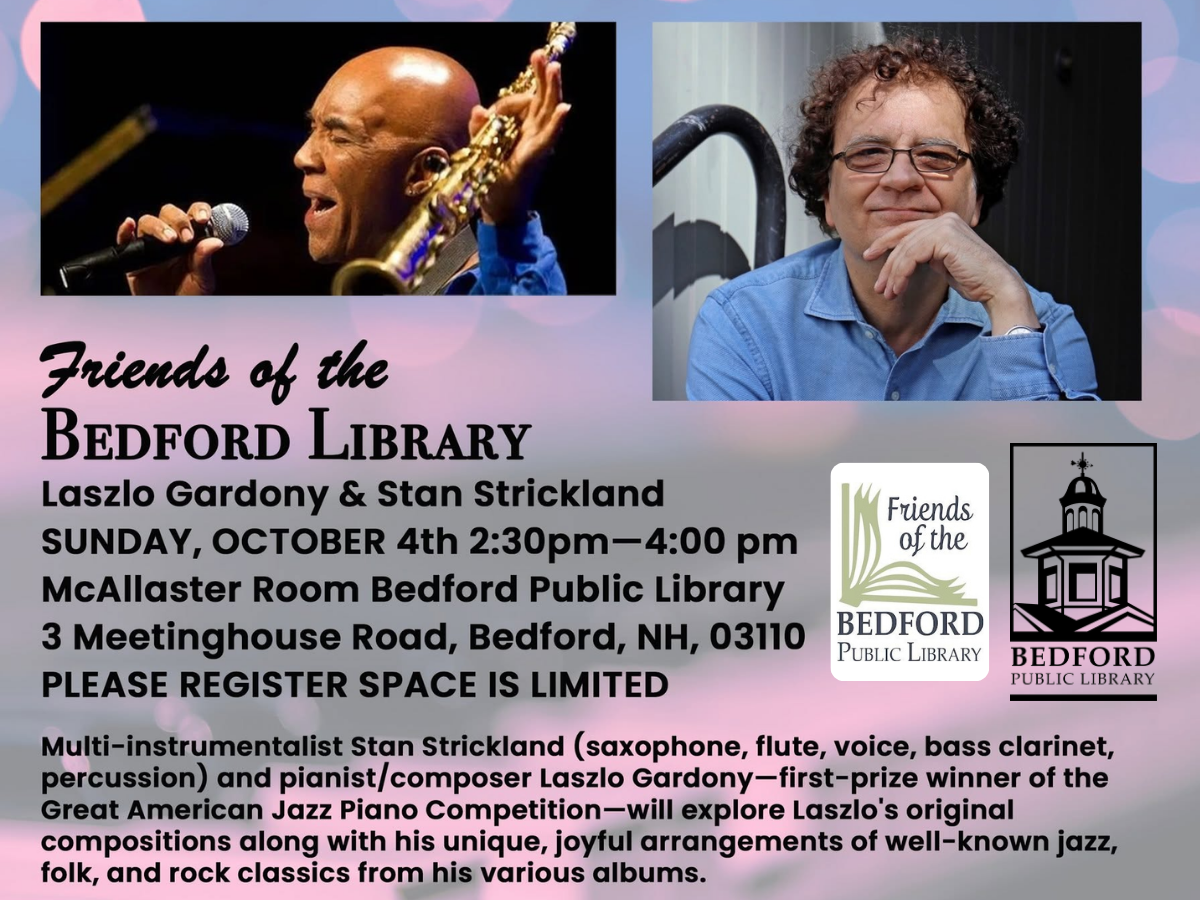 Laszlo Gardony and Stan Strickland perform on the Friends of the Bedford Library Concert Series Sunday, October 4