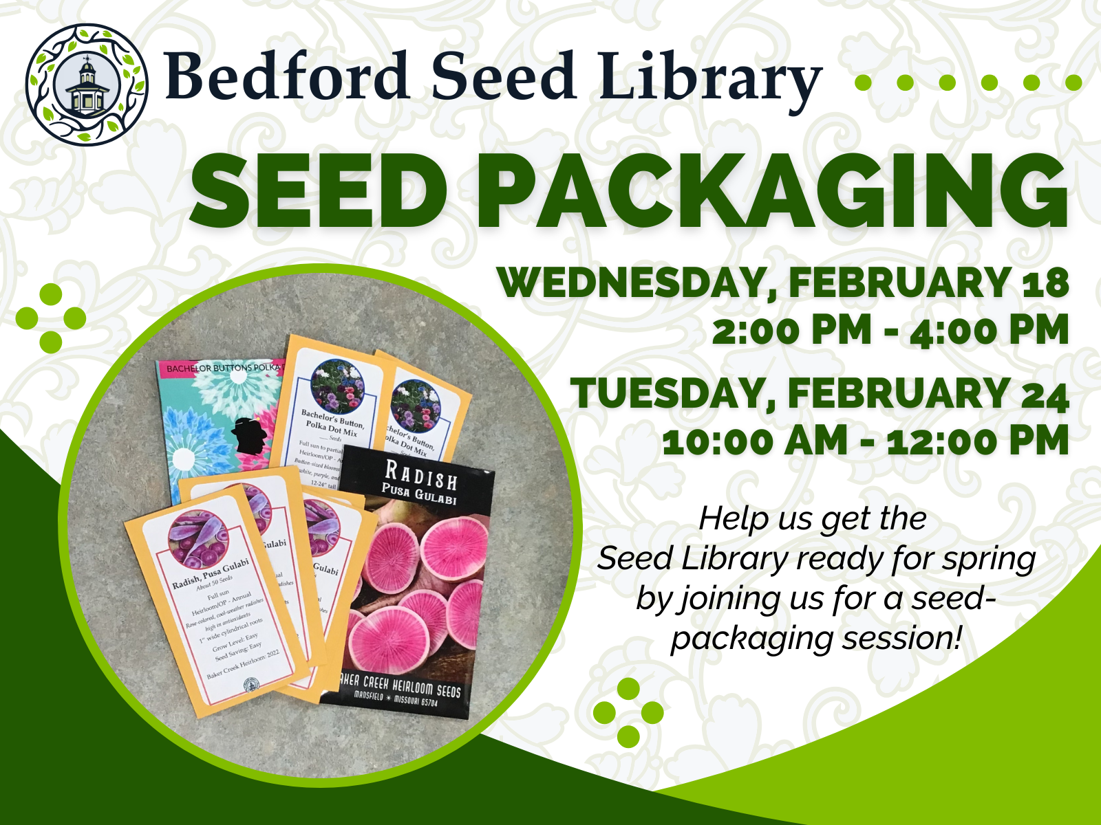 February 2026 Bedford Seed Library Seed Packaging