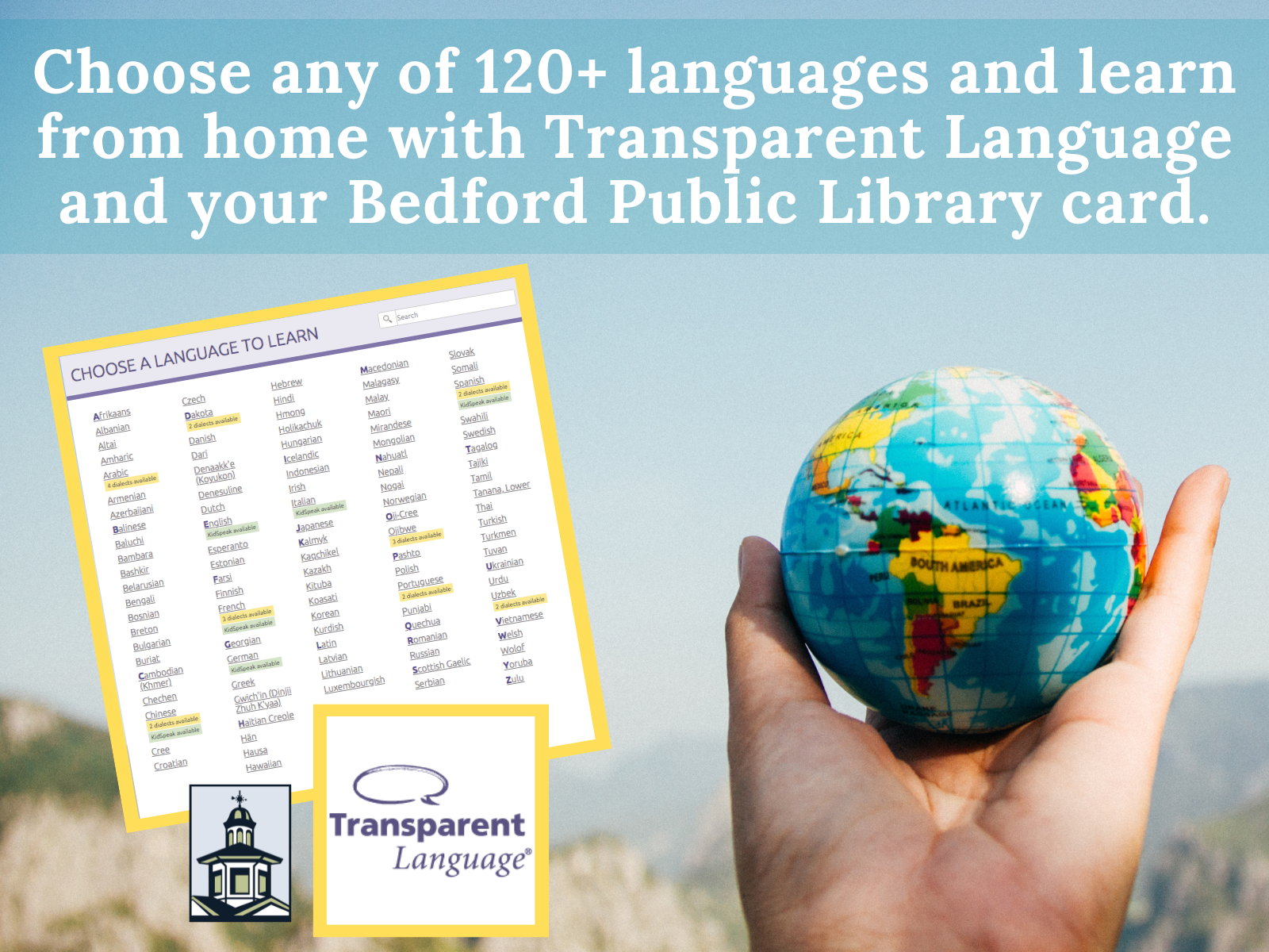 Learn a language online with your Bedford Public Library card and Transparent Language