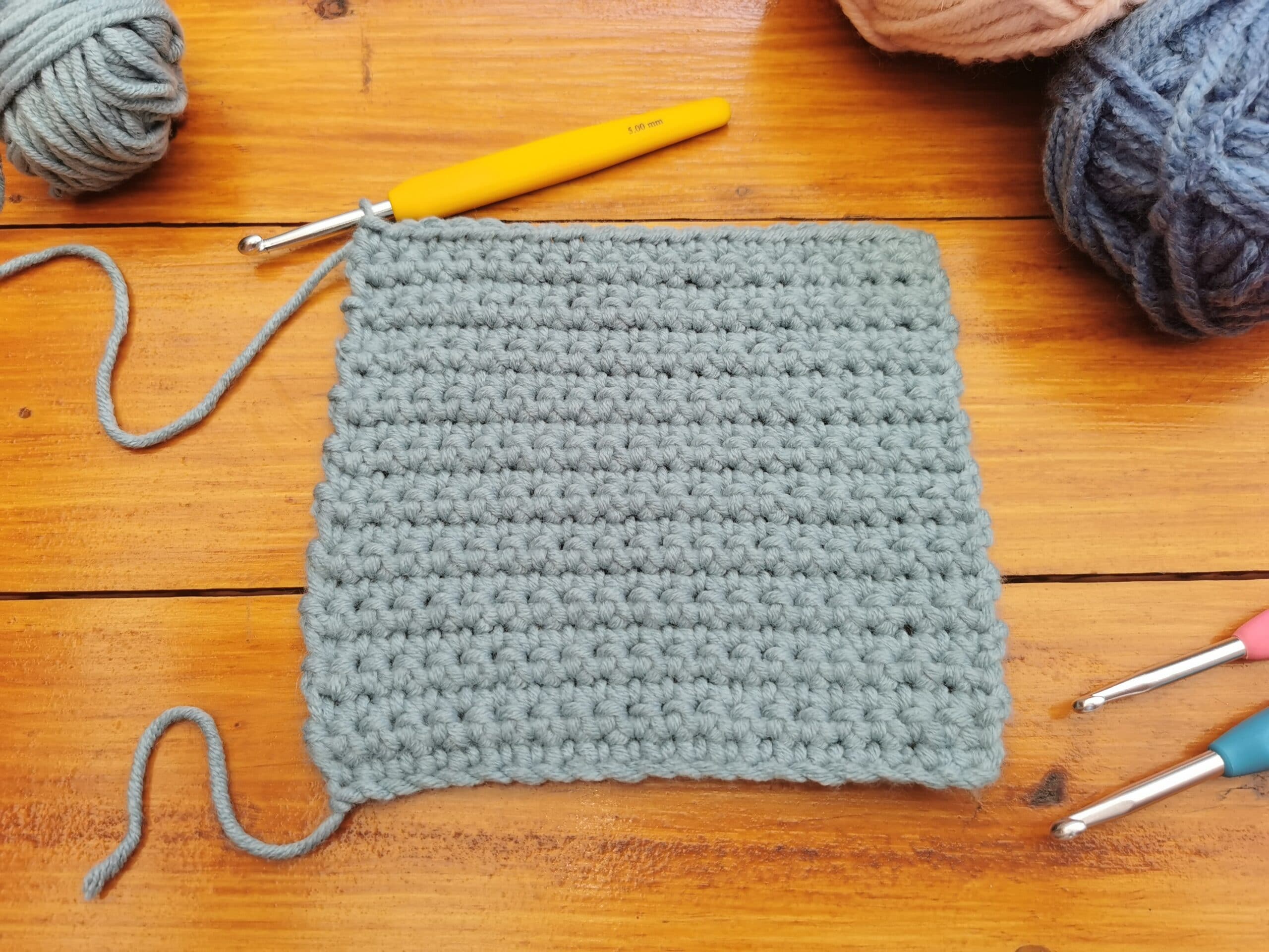 Yarn crocheted into a square