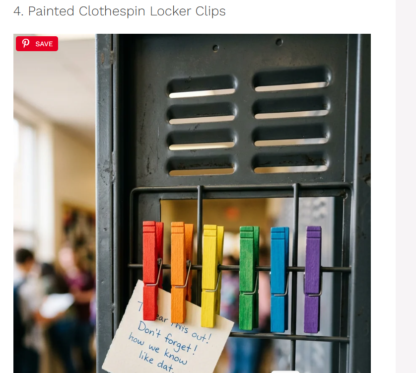 Different colored clothespins inside a locker