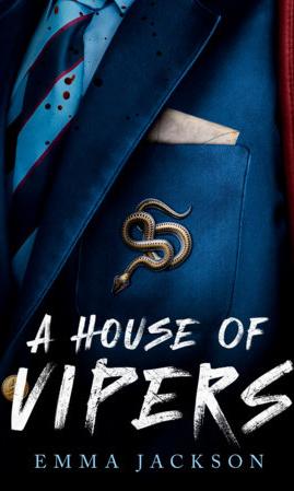 A blue school vest with a coiled snake pin beside the lapel. The words A House of Vipers is written in a white font on the bottom. 