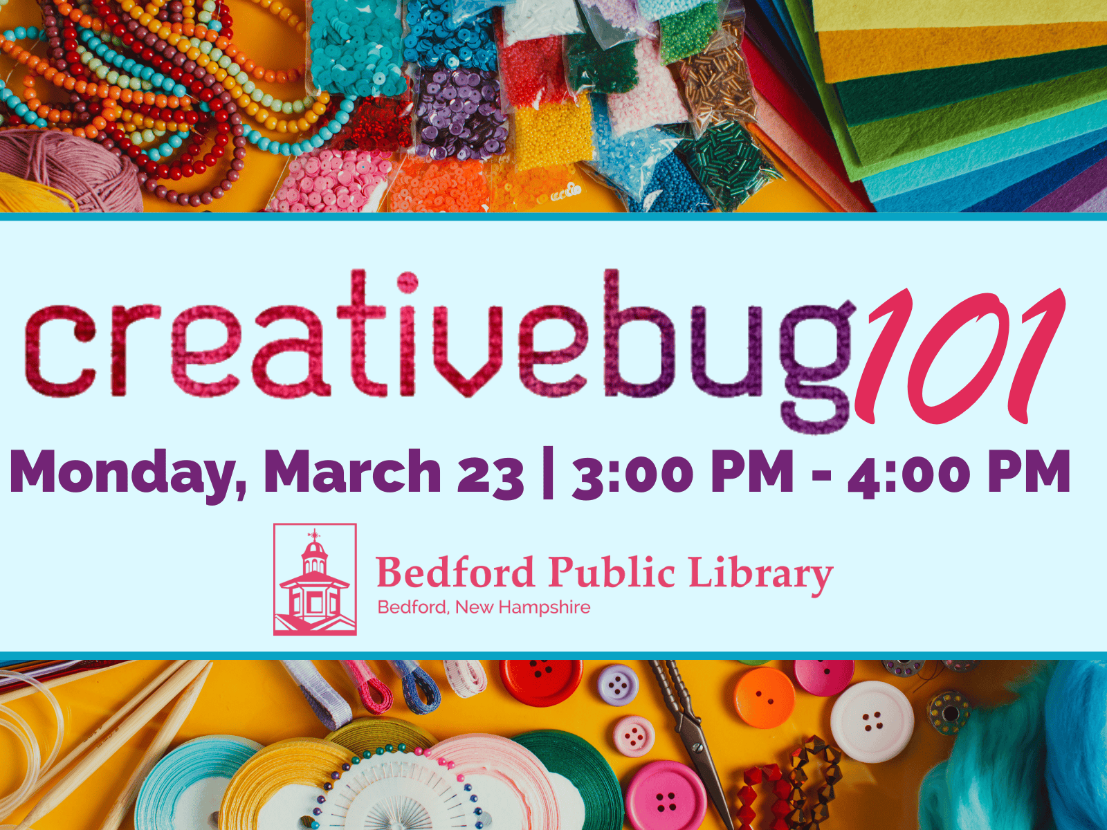 CreativeBug 101 Class at the Bedford Public Library
