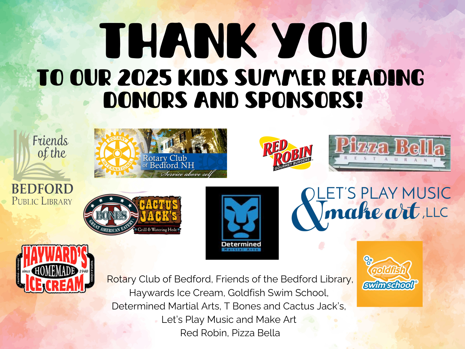 Kids Summer Reading Sponsors